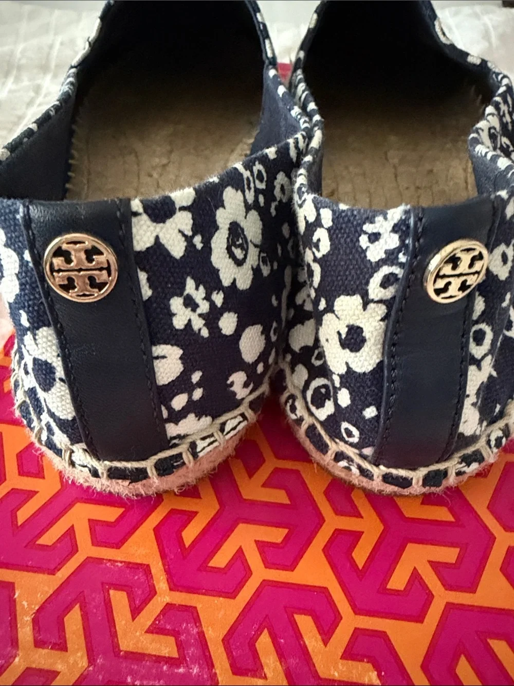 Tory Burch Women’s Floral Slip-On Espadrilles - Navy & White